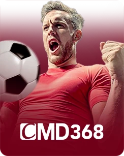 Excited male soccer fan in a red shirt with a soccer ball, representing CMD368 sports betting platform.