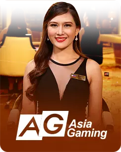Female live dealer in a black dress representing Asia Gaming (AG), a leading live casino game provider.