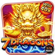 7 Dragons slot game icon featuring a golden dragon with 576 ways to win and a Wild 40x multiplier.
