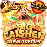 Big Caishen Megawins slot game icon featuring the smiling God of Wealth, gold coins, and progressive multiplier options.