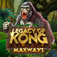 Legacy of Kong Maxways slot game icon featuring a roaring gorilla in a lush jungle setting.
