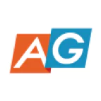 Asia Gaming (AG) logo with bold white letters on overlapping orange and blue backgrounds.