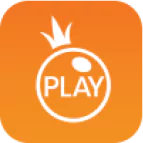 Pragmatic Play logo with a white crown and the word "PLAY" inside a circle on an orange gradient background.