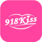 918Kiss logo in white text with a heart design on a bright pink background.