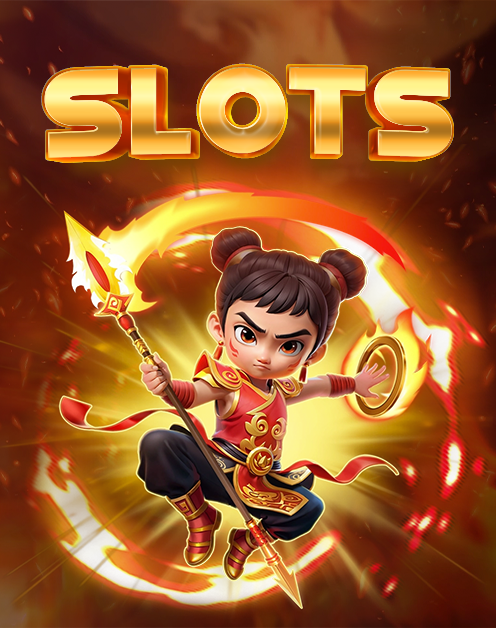 AP33 Slots banner featuring a warrior character in action with a fiery golden background.